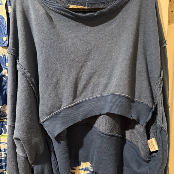 Free People Blue and White Floral Pants with Camden Cropped Sweatshirt - Picture 5 of 5